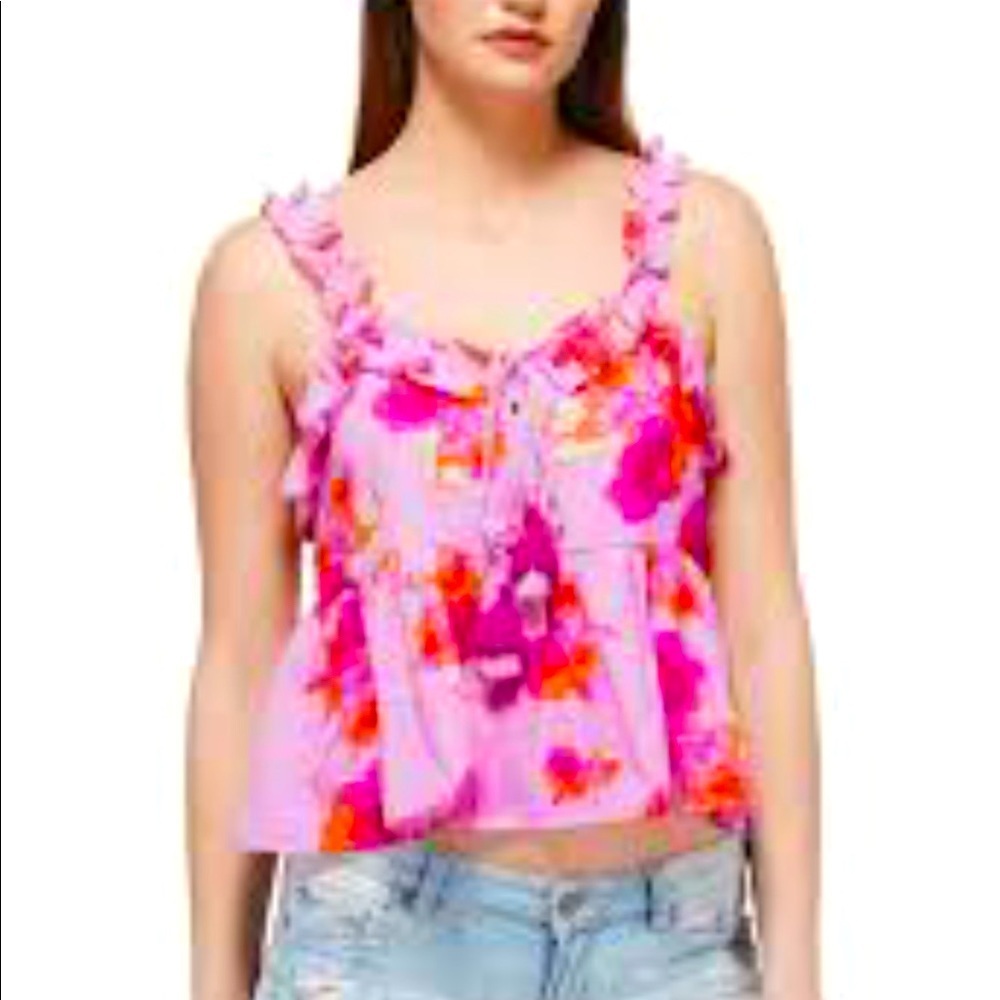 America & Beyond Pink Ruffle Sleeves Blouse